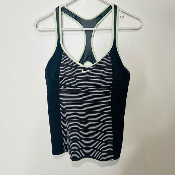 Nike Black White Stripe Racerback Tankini Top - Picture 1 of 6